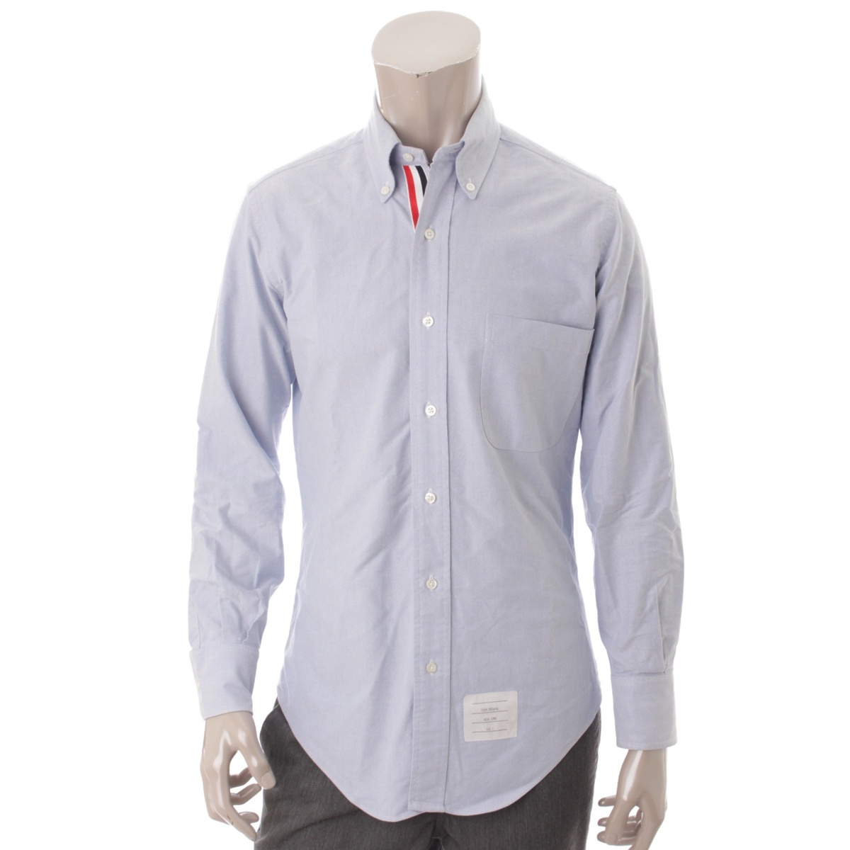 美品 トムブラウン THOM BROWNE シャツ ボタンダウンシャツ ロングスリーブ ストライプ コットン トップス メンズ 0(XS相当) ホワイト/ブルー