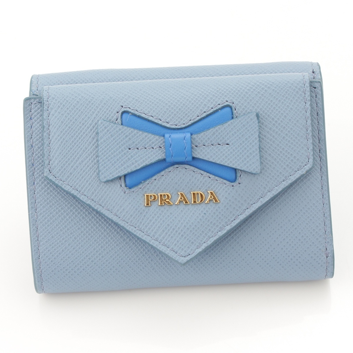 プラダ(Prada) 現行品 サフィアーノ リボン 三つ折り財布 1MH021 ブルー