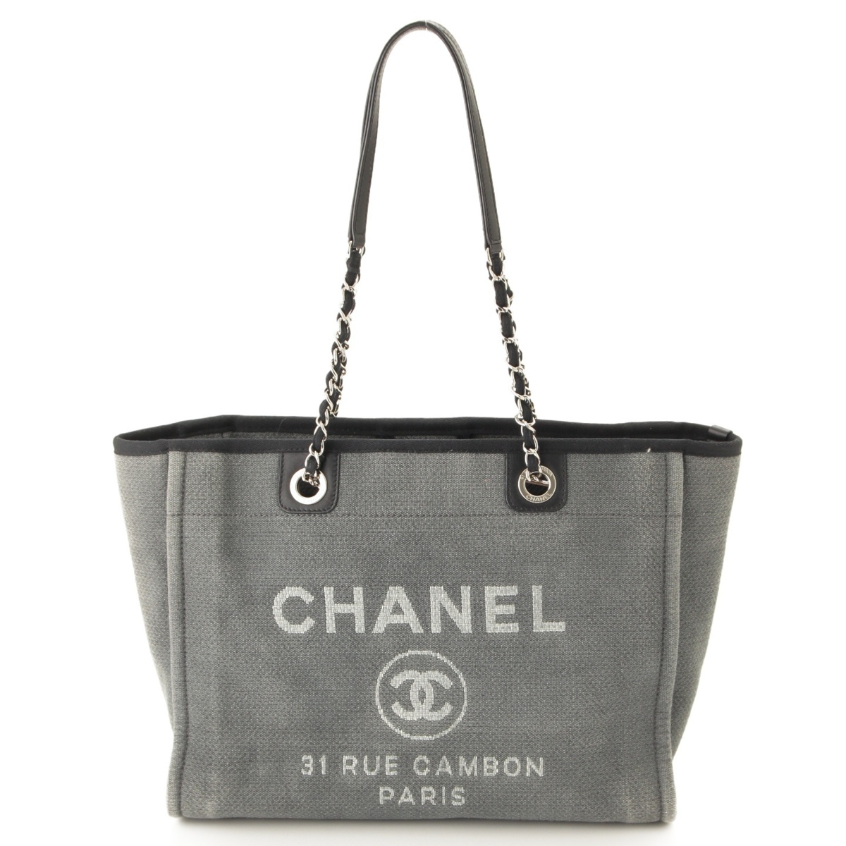 シャネル(Chanel) ドーヴィルMM キャンバス チェーン トートバッグ A67001 グレー