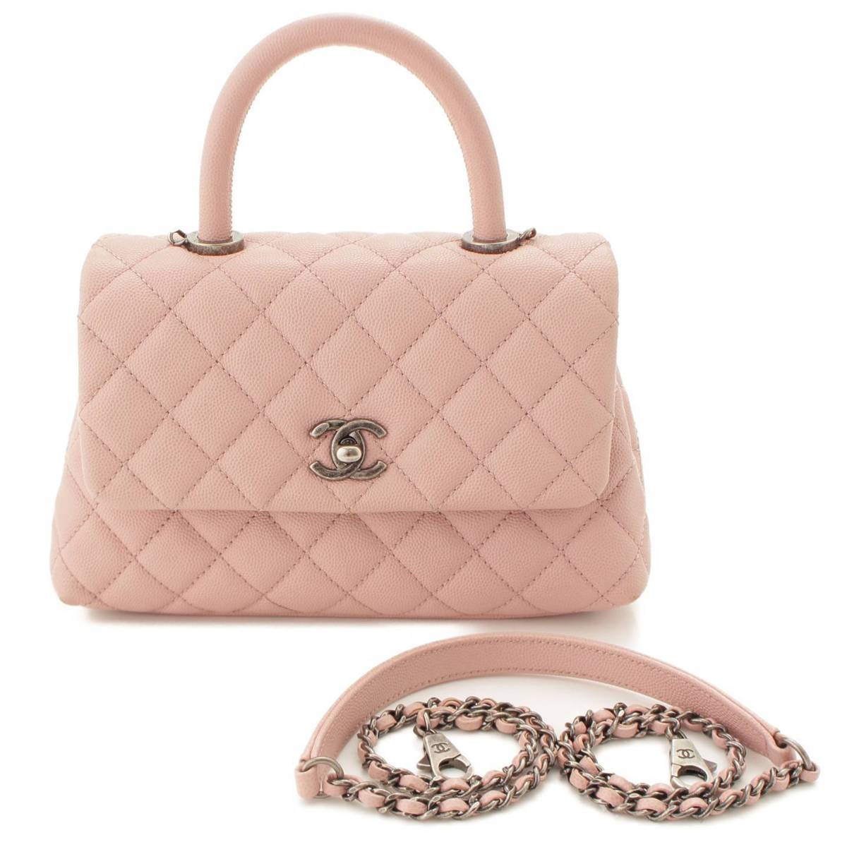 シャネル(Chanel) ココハンドル マトラッセ キャビアスキン 2WAY ショルダーバッグ A92990 ピンク