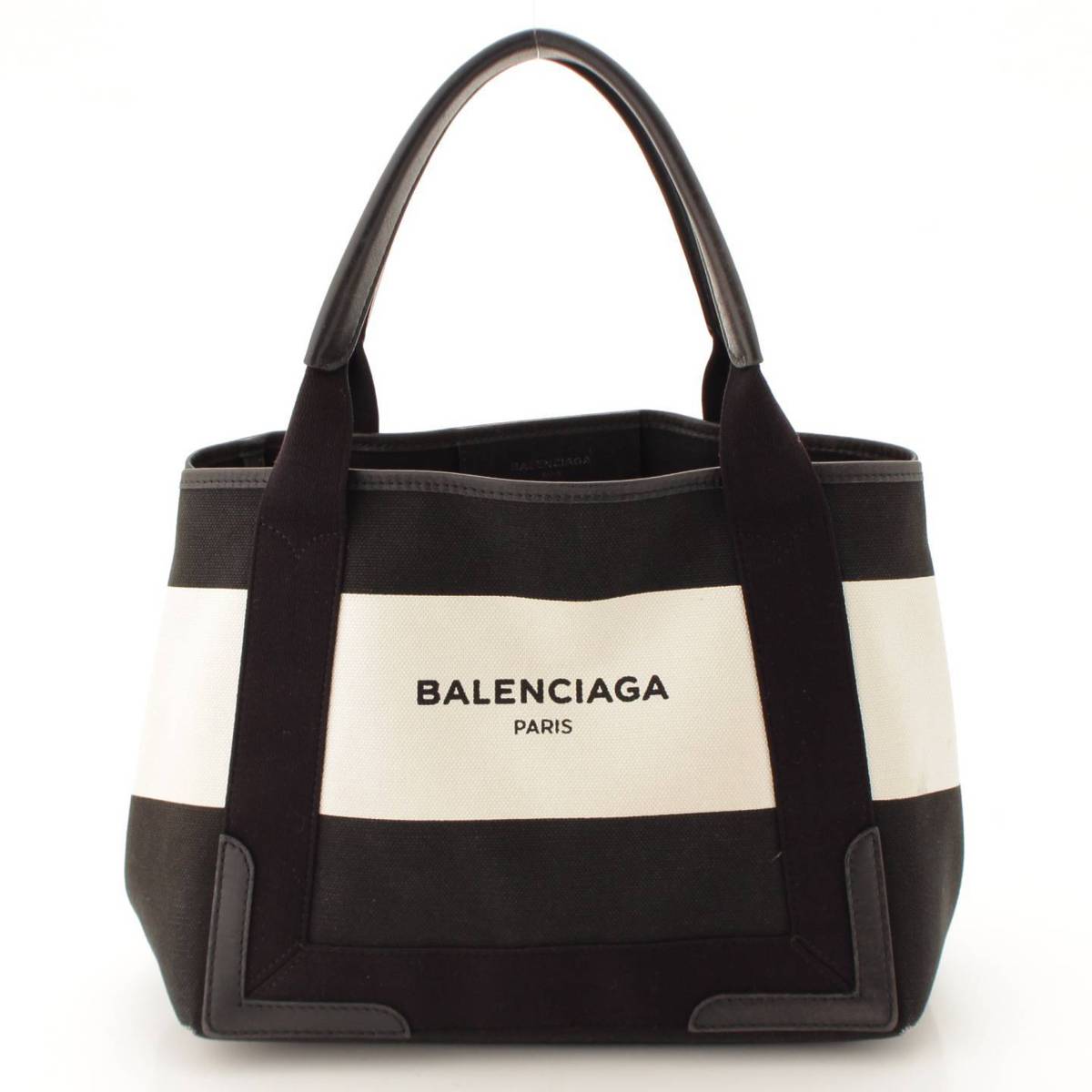 バレンシアガ(Balenciaga) ネイビーカバス S キャンバス ボーダー トートバッグ 339933 ブラック×ホワイト