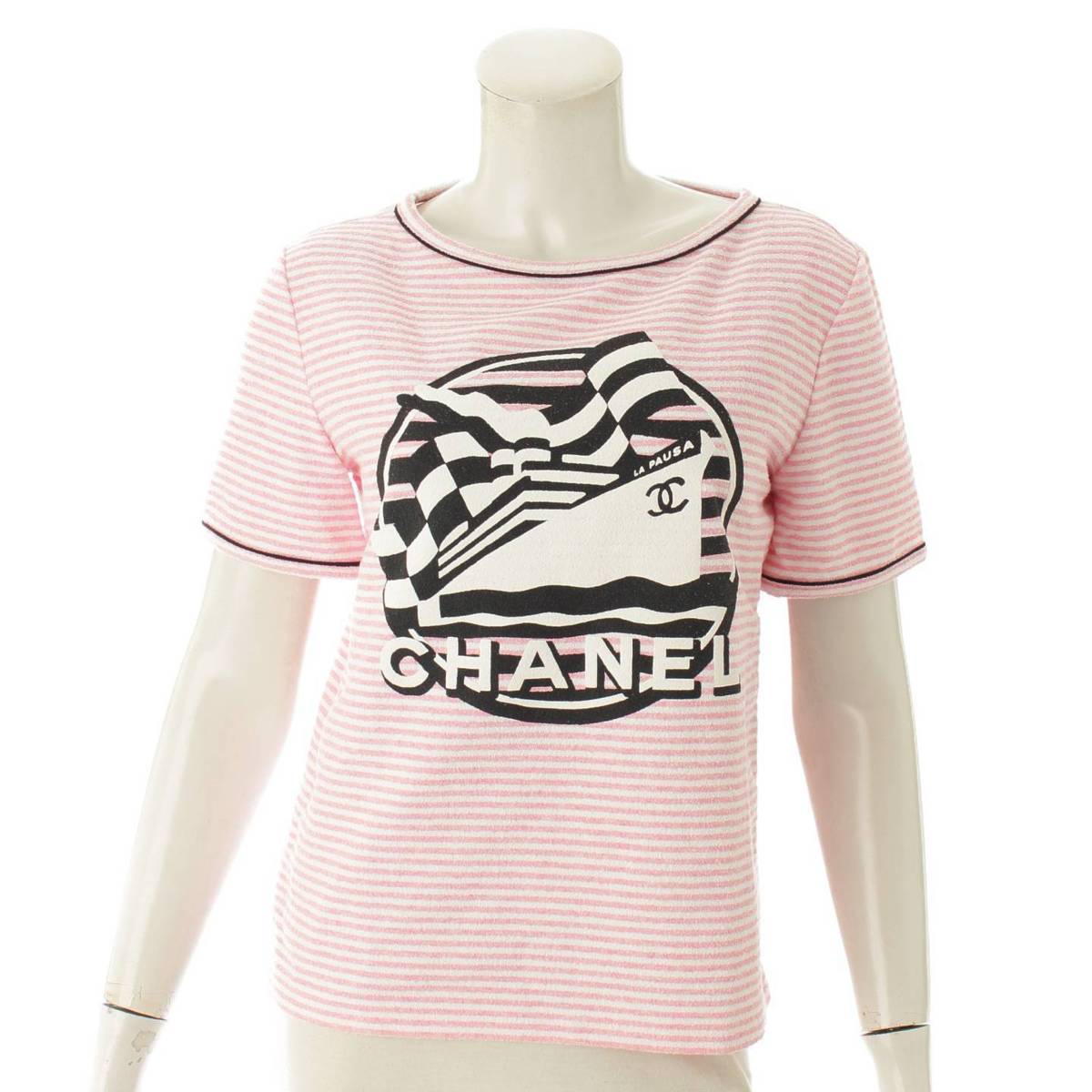 シャネル(Chanel) LA PAUSA 半袖 ボーダーTシャツ トップス カットソー P60455 ピンク 34