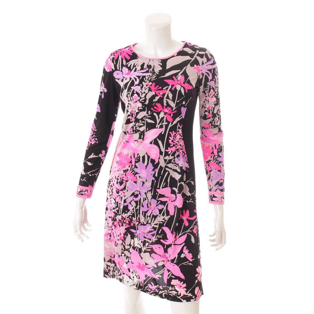 レオナール(LEONARD) シルク ワンピース ドレス 花柄 フラワー ブラック ピンク 36