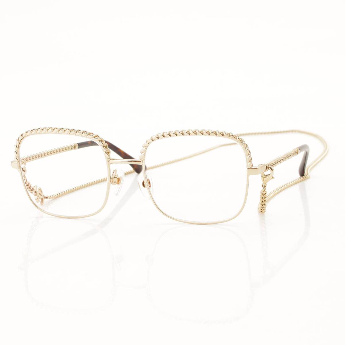 シャネル(Chanel) スクエアシェイプ チェーン付 メガネ 眼鏡 アイウェア ブラウン 52□19