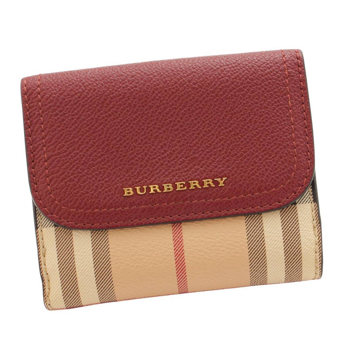 バーバリー(Burberry) Wホック 二つ折り財布 チェック柄 PVC レザー ピンクルージュ ベージュ