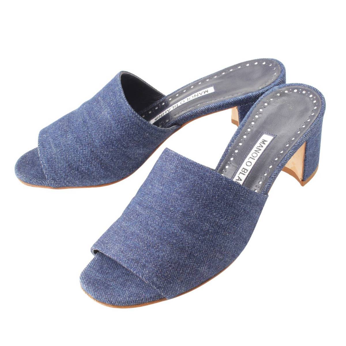 }m ujN(Manolo Blahnik) RAPALLATO 50 BULE JEANS FABRIC q[T_ u[ 36