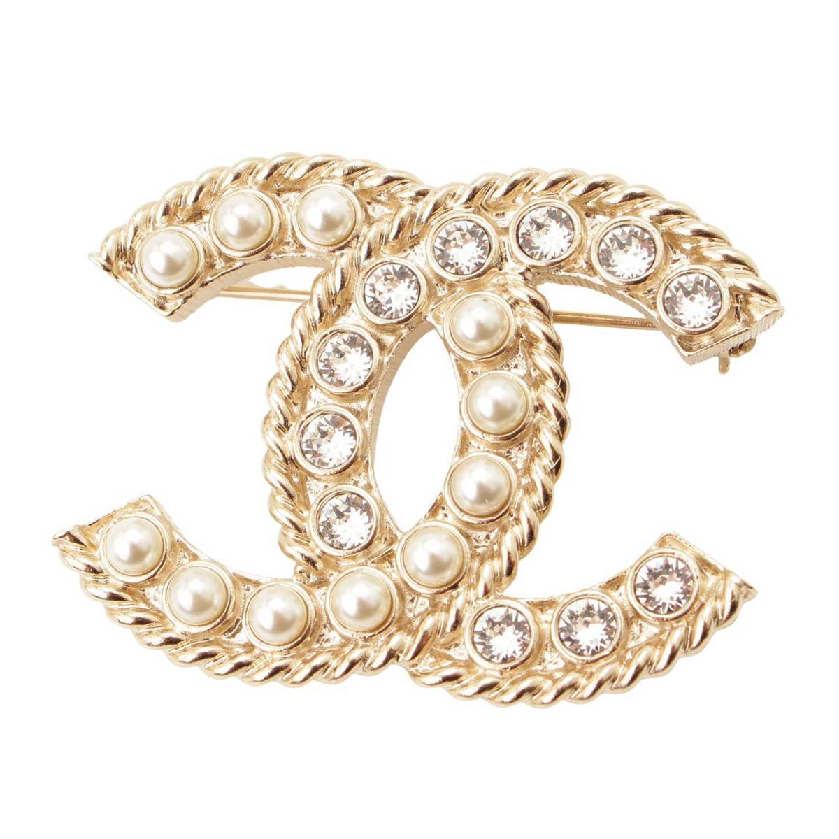 シャネル(Chanel) B20S ココマーク フェイクパール ラインストーン ピンブローチ ゴールド