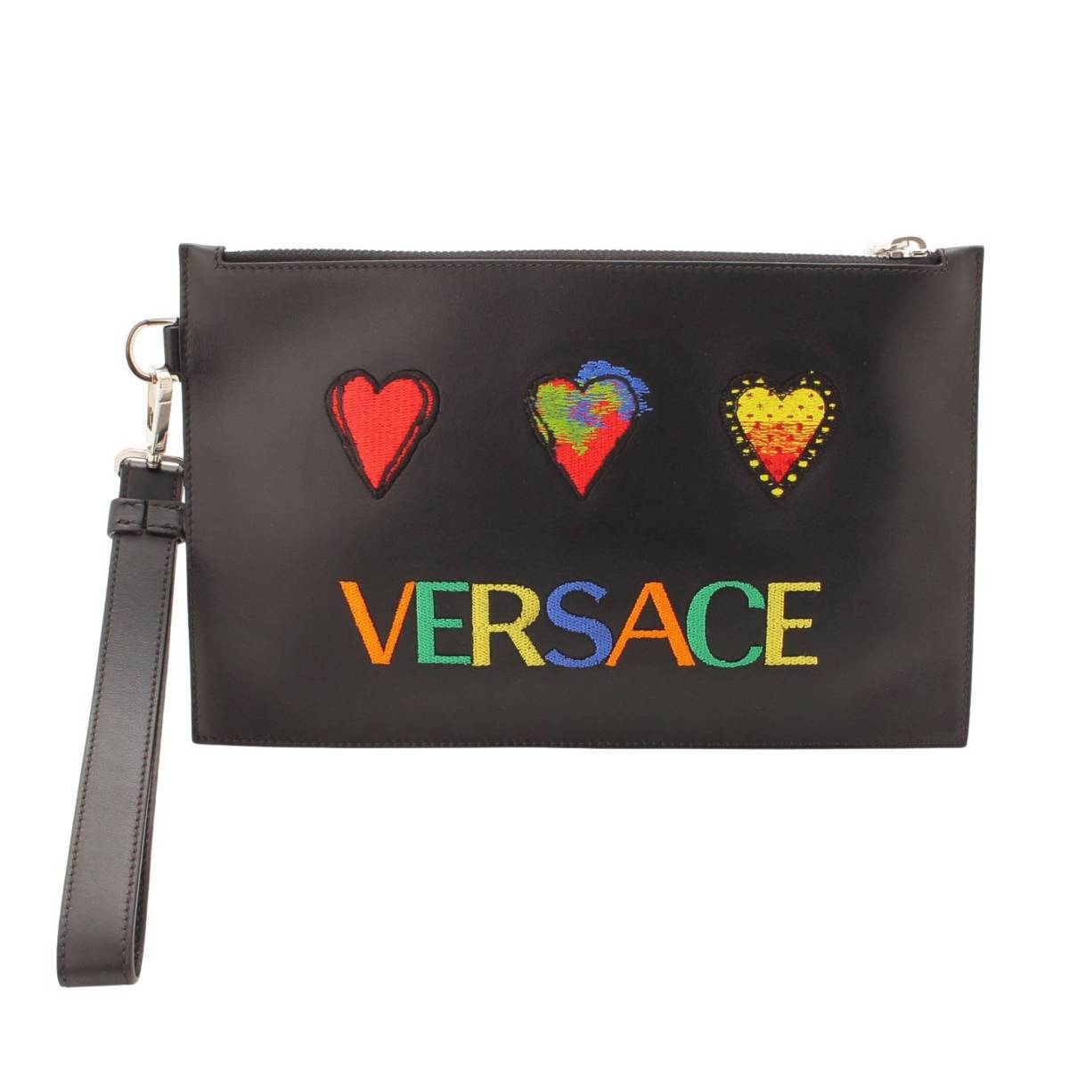 ヴェルサーチ(Versace) ハート ロゴ 刺繍 レザー クラッチバッグ ...