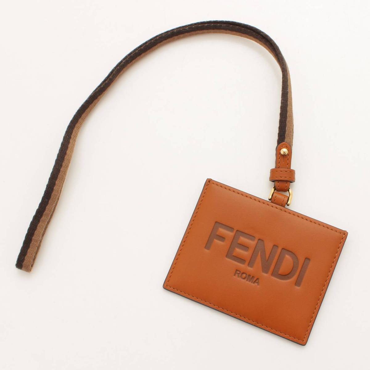 フェンディ(Fendi) 2021年 ロゴ入り ネック レザー カードホルダー カードケース 8M0452 ブラウン