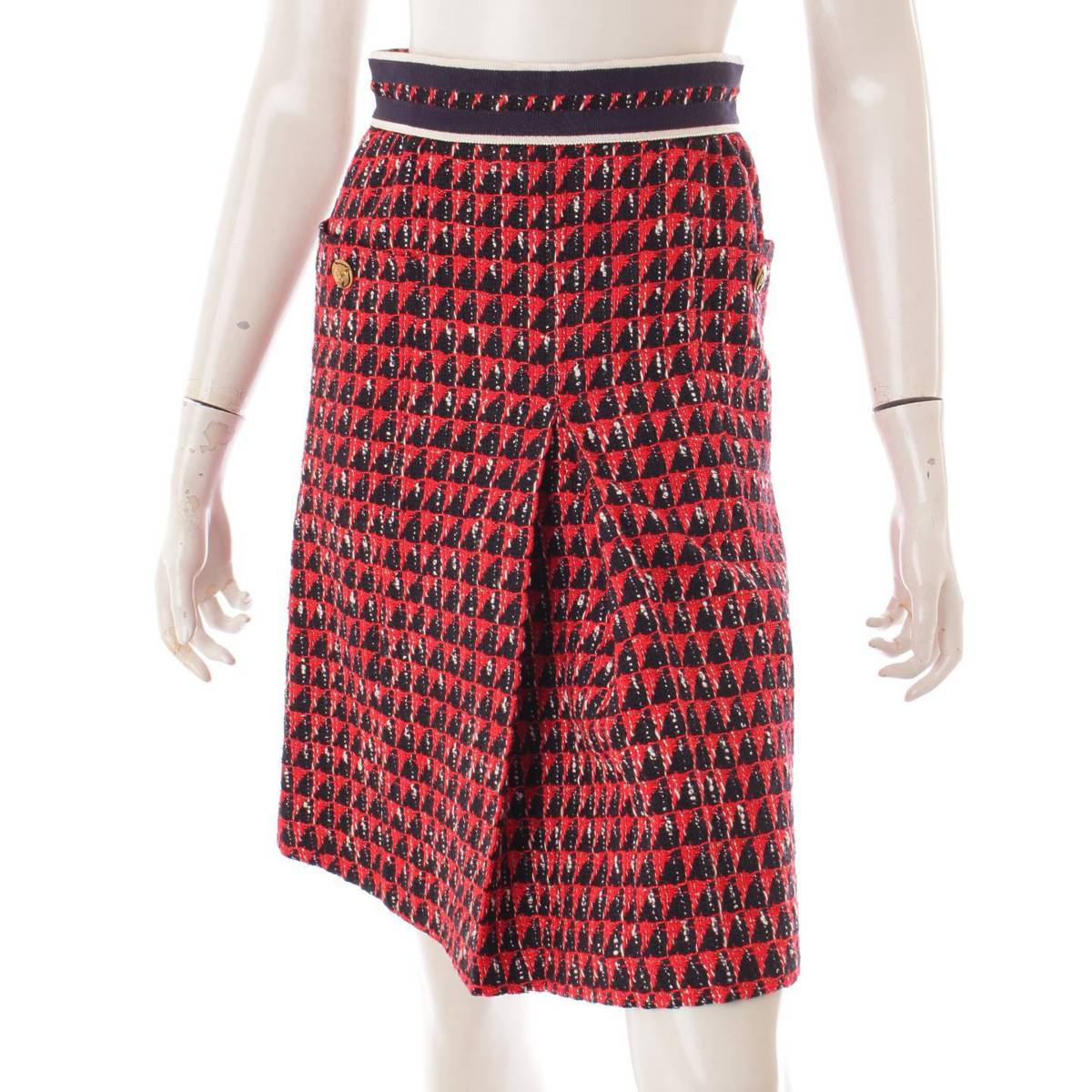 グッチ(Gucci) 2018年 ツイード タイガーヘッドボタン 総柄 スカート