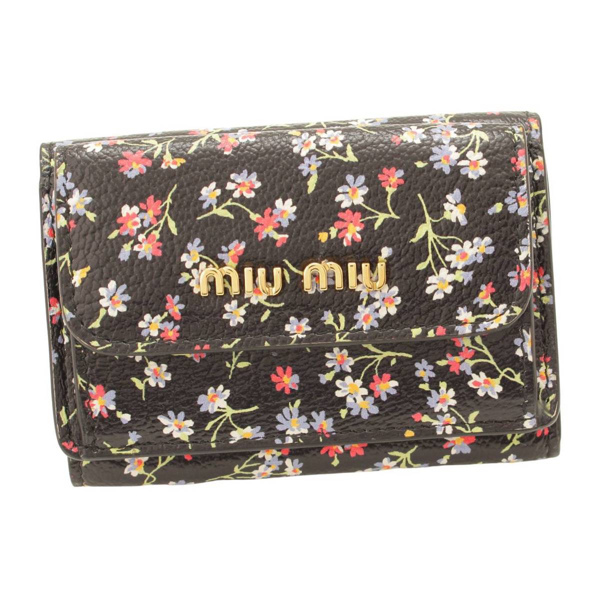 ミュウミュウ(Miu Miu) マドラス コンパクトウォレット ミニ財布 フラワー 花柄 5MH021 ブラック
