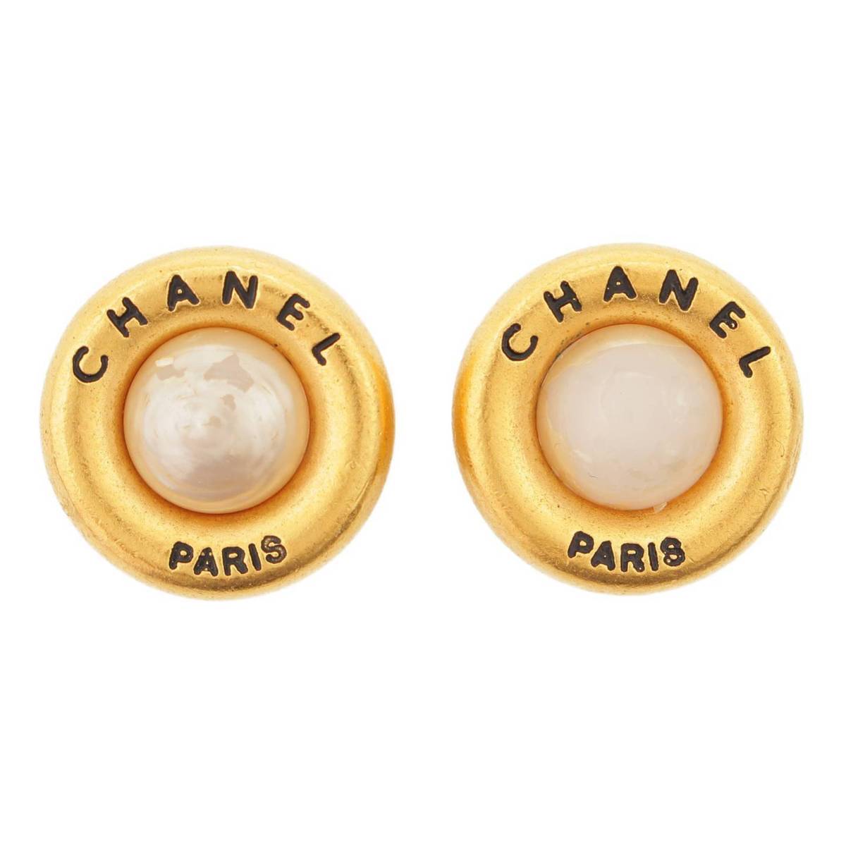 シャネル(Chanel) 93A ロゴ フェイクパール イヤリング ヴィンテージ ゴールド