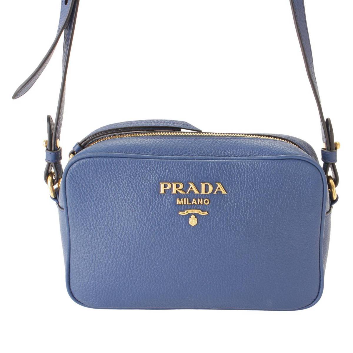 プラダ(Prada) VITELLO PHENIX レザー ショルダーバッグ ポシェット ロゴ 1BH079 ブルー
