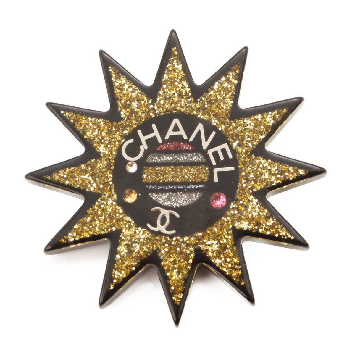 シャネル(Chanel) 17K サン 太陽 モチーフ ラメ ブローチ ゴールド