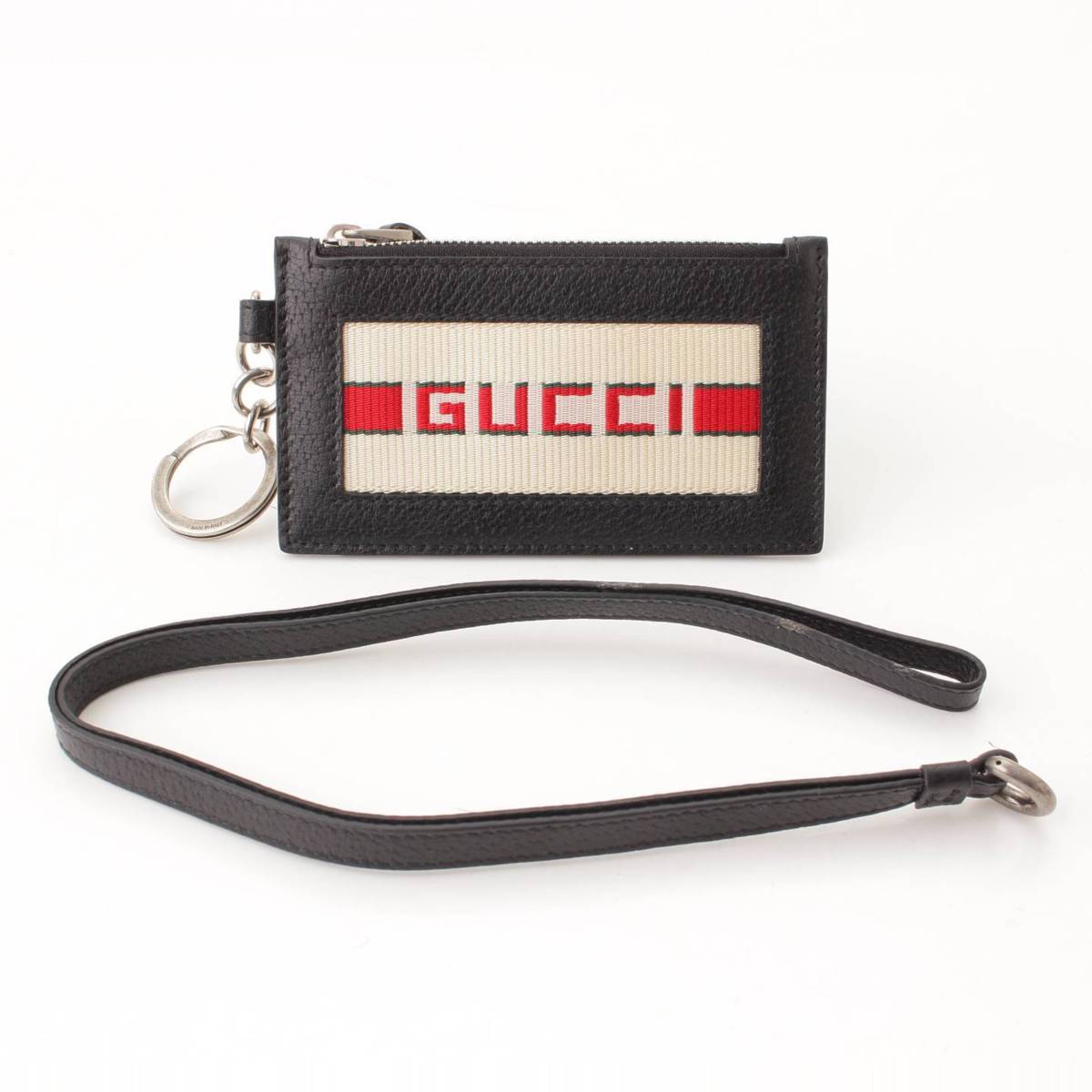 グッチ(Gucci) ジャガード ストラップ カードケース コインケース 523815 ブラック ホワイト 中古 通販 retro レトロ