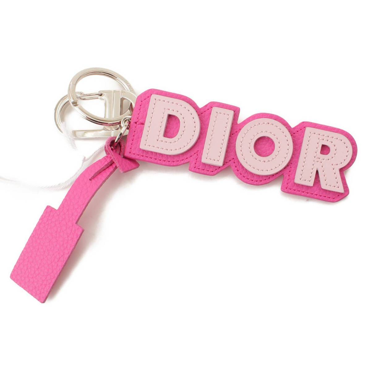 クリスチャン ディオール(Christian Dior) ロゴ レザー バッグチャーム キーホルダー キーリング ピンク