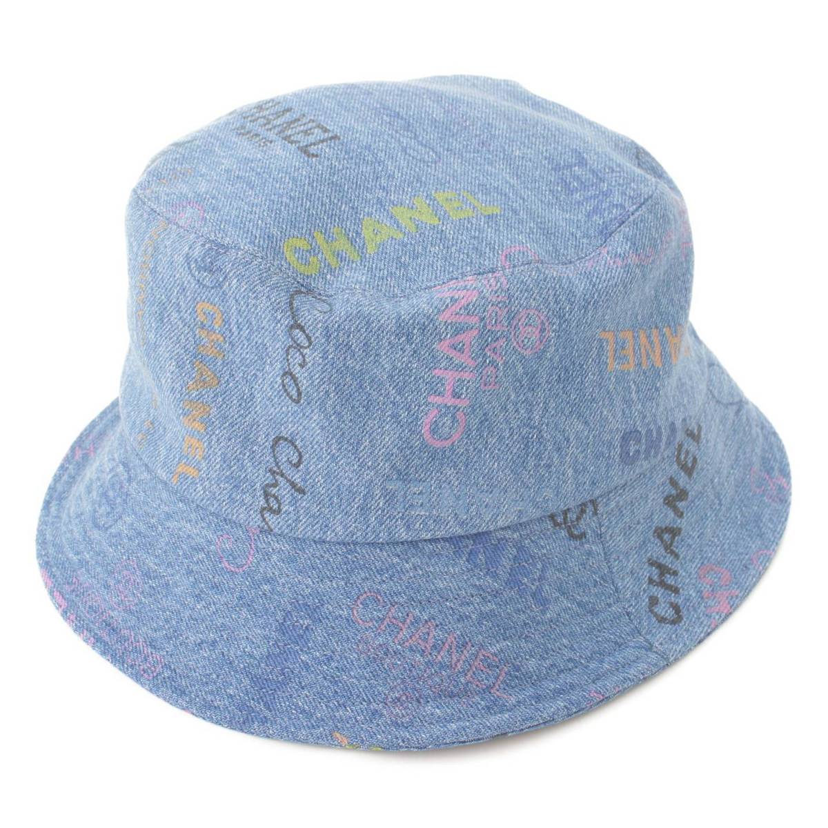 CHANEL シャネル デニム ハット バケットハット 帽子 ココマーク ポケット ストライプ ブルー ゴールド サイズ56 美品  43516