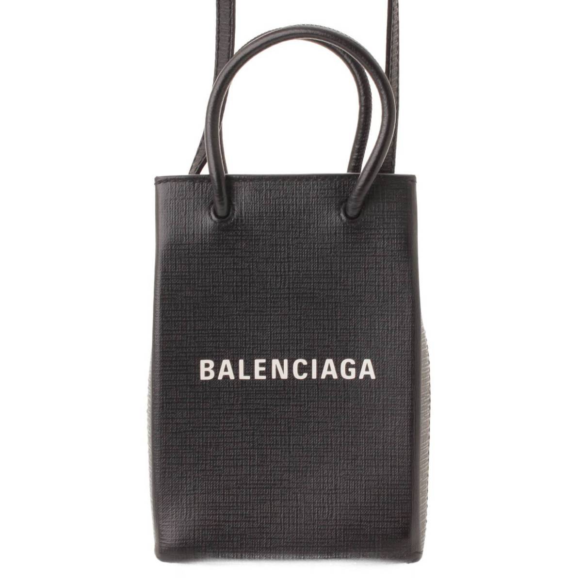 バレンシアガ(Balenciaga) ショッピングフォンホルダー レザー 2WAY ショルダーバッグ 593826 ブラック