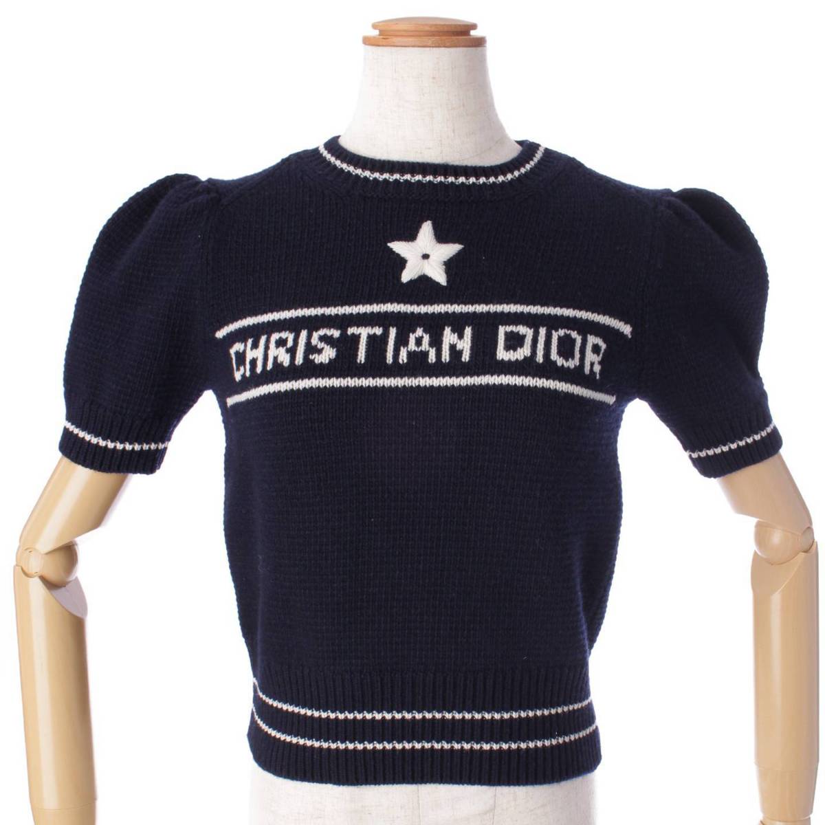 クリスチャン ディオール(Christian Dior) 22年 ショートスリーブ カシミヤ ウール ニット セーター スターロゴ ネイビー 34