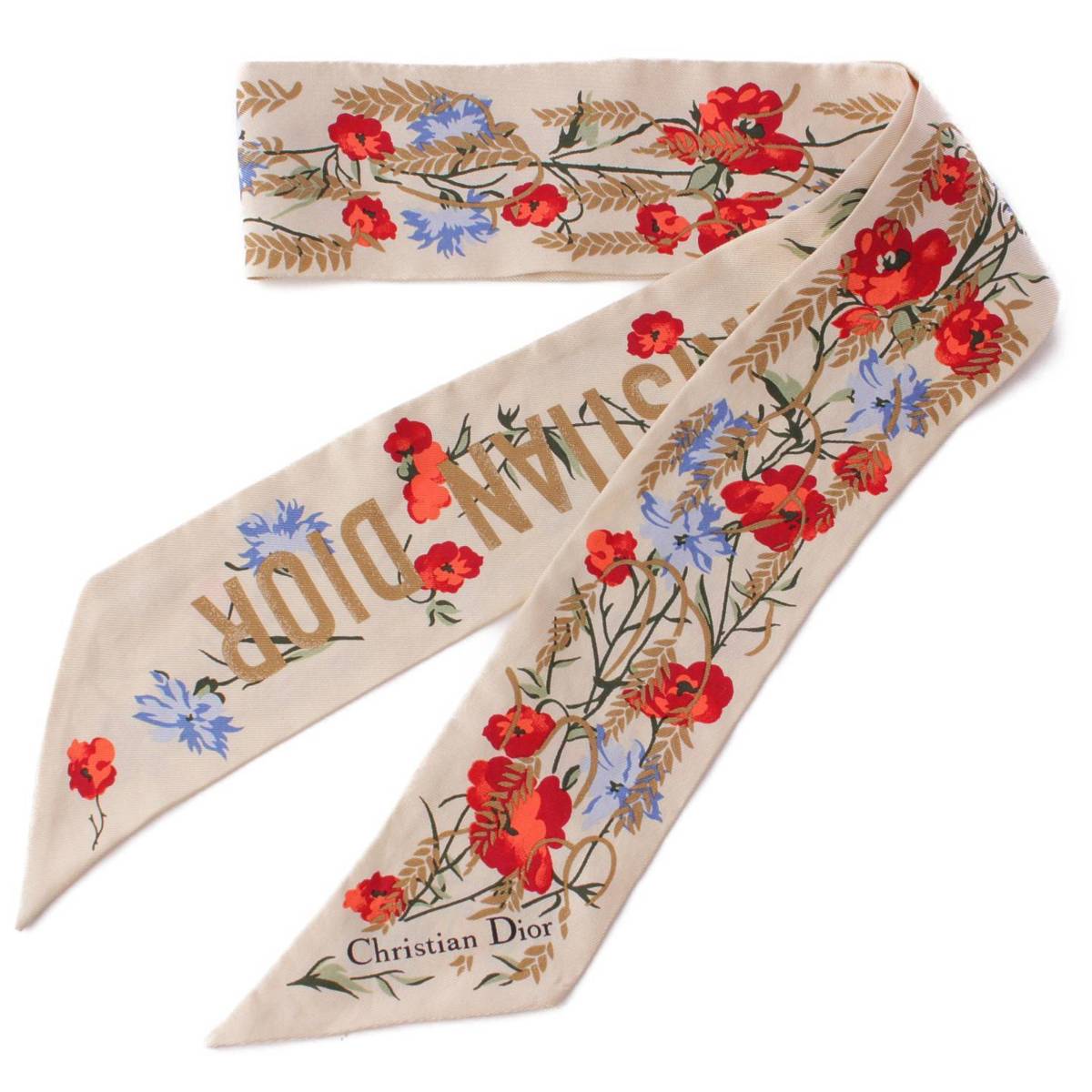 クリスチャン ディオール(Christian Dior) ミッツァ ハイビスカス 花柄 シルク スカーフ アイボリー