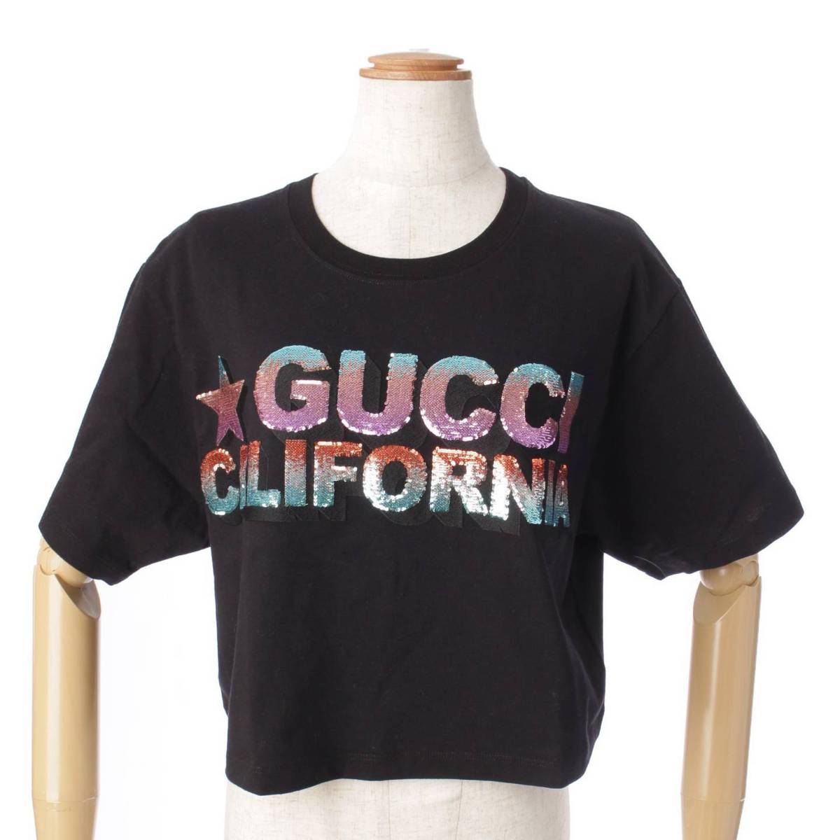 グッチ(Gucci) California ショート スパンコール Tシャツ クロップド トップス 691843 ブラック XXS