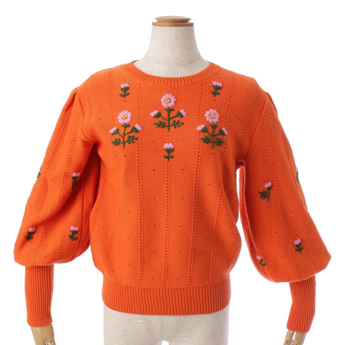 グッチ(Gucci) フローラル 刺繍 ウール プルオーバー ニット トップス セーター 653328 オレンジ XS