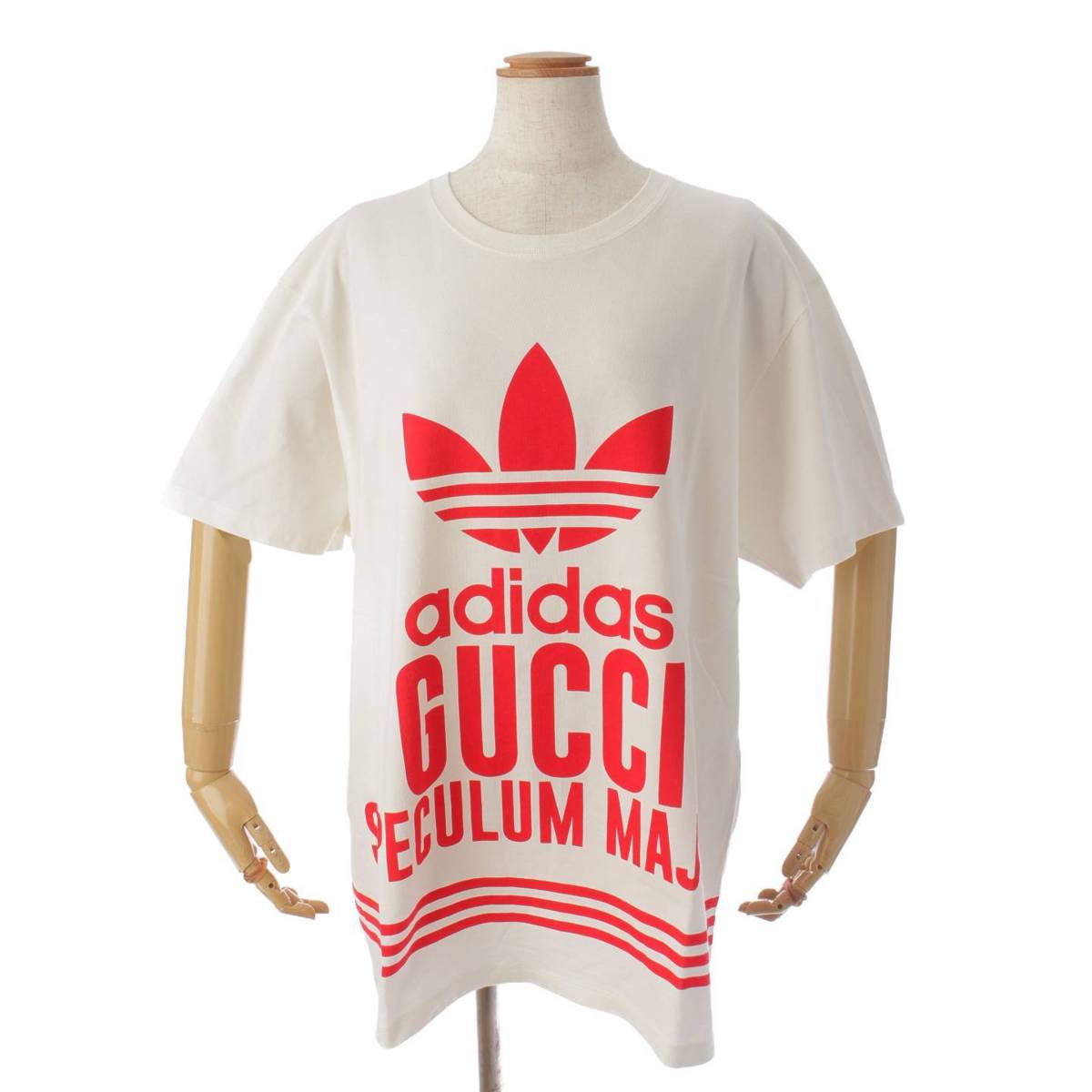 グッチ(Gucci) アディダス コラボ ロゴ コットン Tシャツ トップス 717422 ホワイト×レッド L