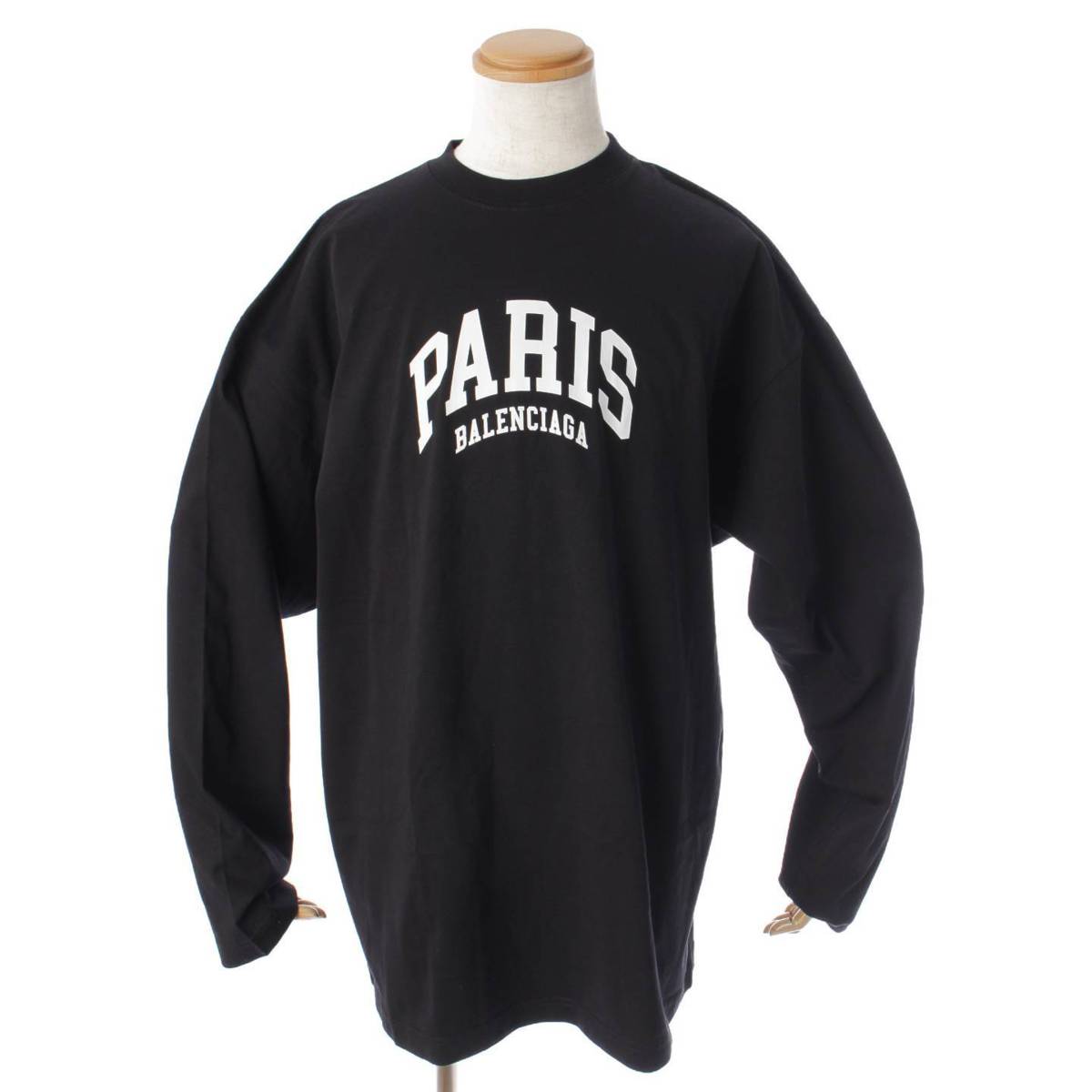 バレンシアガ(Balenciaga) メンズ CITIES PARIS ロゴ プリント コットン ロング Tシャツ 681046 ブラック 2