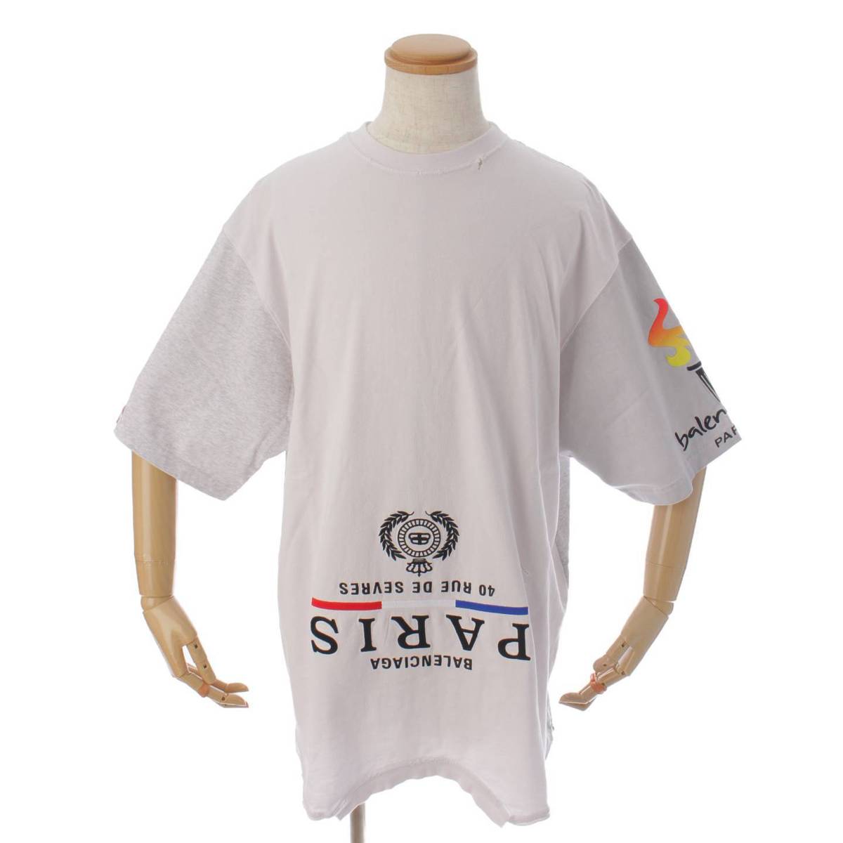 バレンシアガ(Balenciaga) メンズ 22AW TMVC9 ダメージ加工 リメイク コットン Tシャツ ホワイト×グレー 3