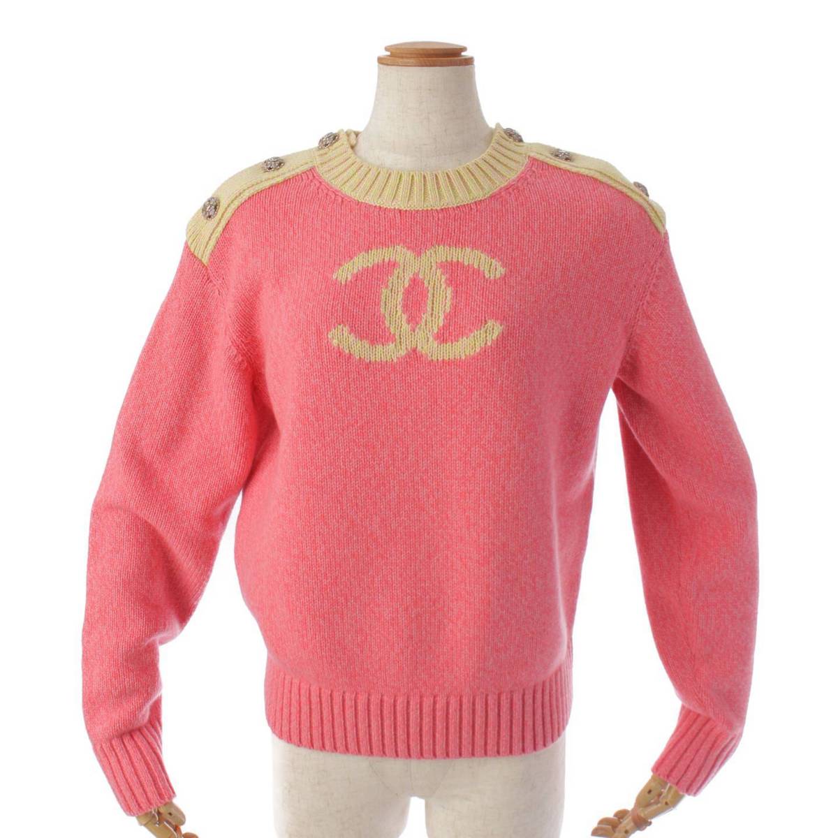 シャネル(Chanel) ロゴ プルオーバー カシミヤ 長袖 ニット セーター トップス P73911 ピンク 36
