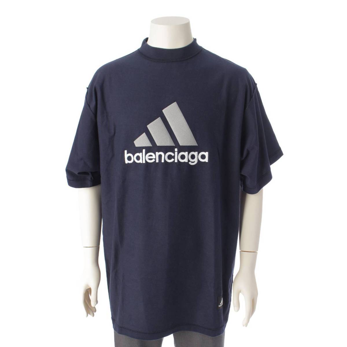 バレンシアガ Balenciaga アディダス コラボ 23SS ロゴ刺繍 オーバーサイズ Tシャツ 731769 ネイビー L
