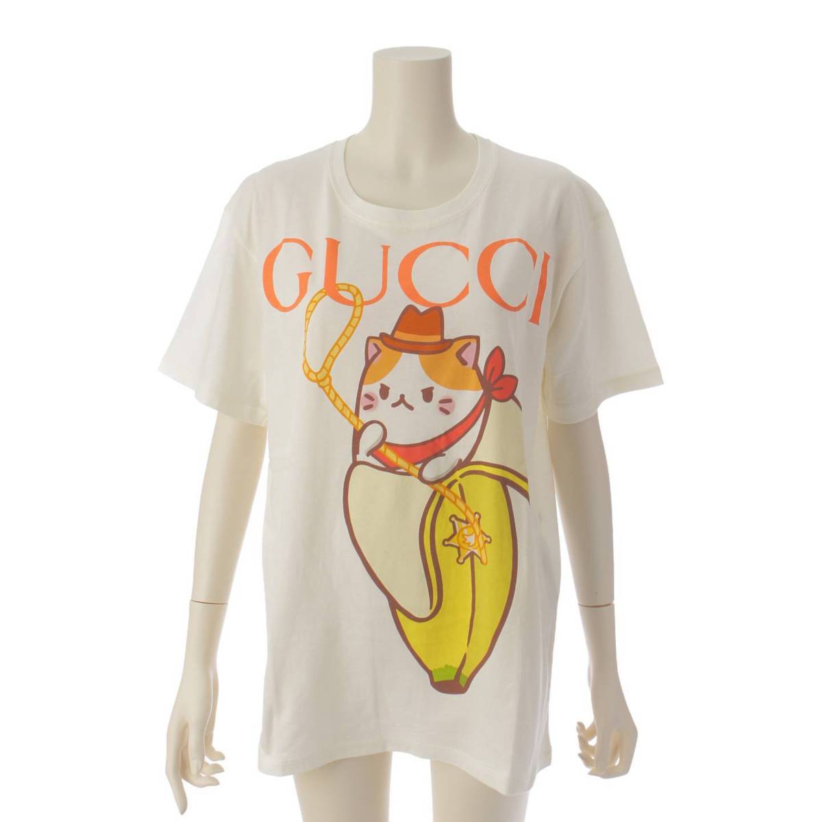 グッチ Gucci ばなにゃ コラボ ロゴ プリント コットン 半袖 Tシャツ 615044 ホワイト XS