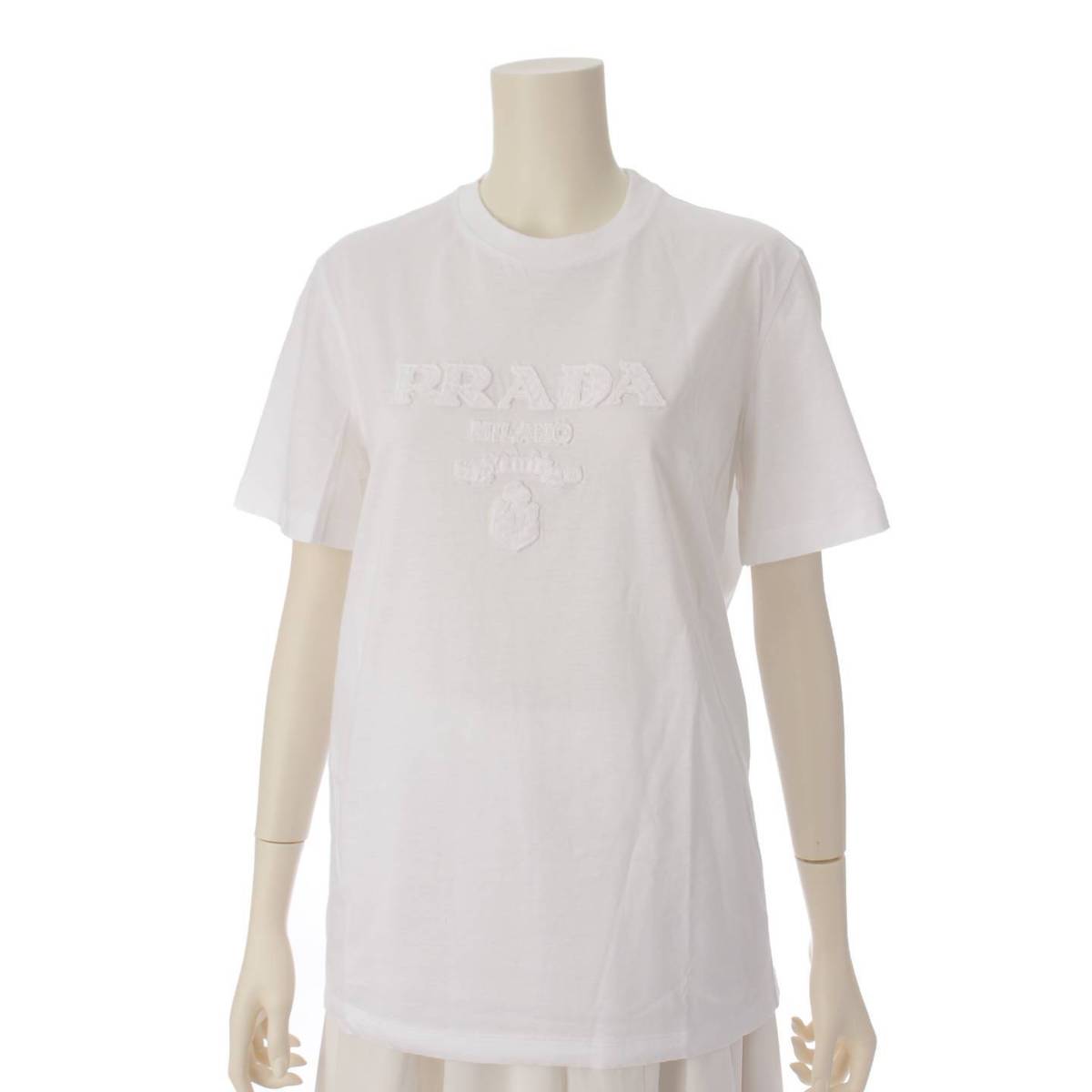 プラダ Prada 刺繍入り インターロック 半袖 トップス コットン Tシャツ 35838R ホワイト S