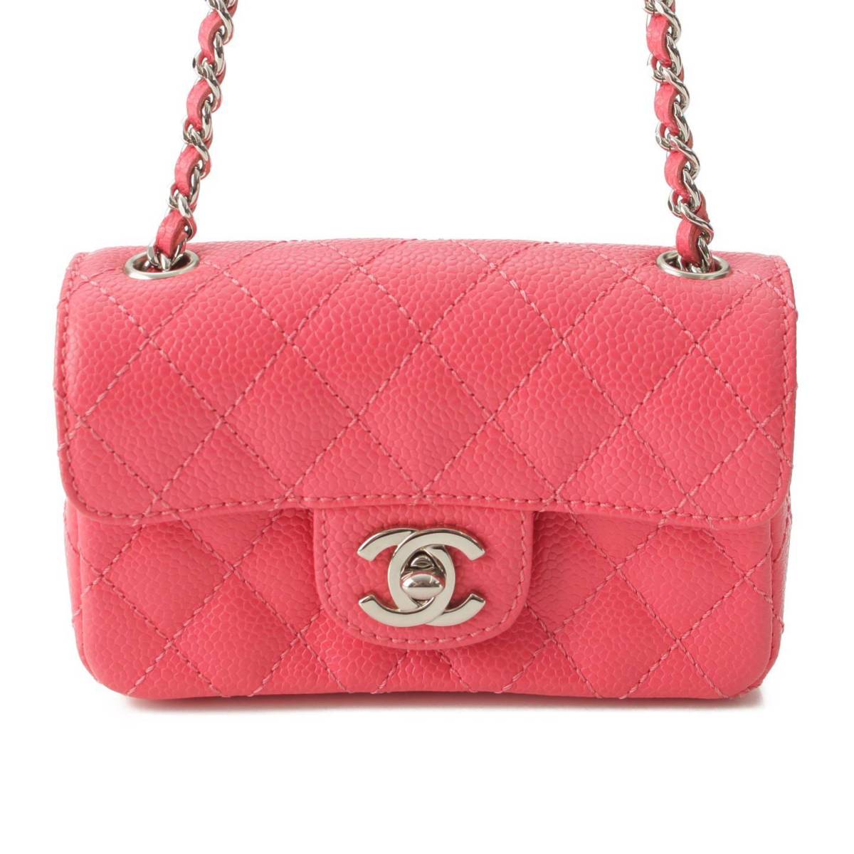 シャネル Chanel キャビアスキン ミニマトラッセ14 チェーン ショルダーバッグ ピンク