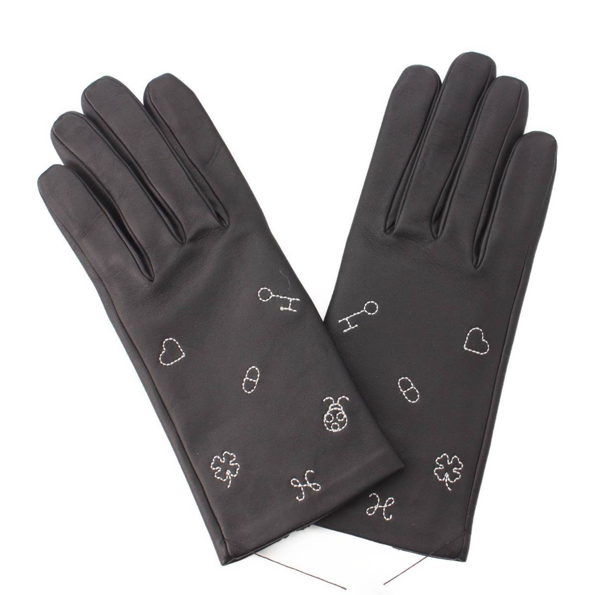 エルメス レザーグローブ 手袋 パンチング ブラック サイズ７約8cm素材ラムレザー裏地