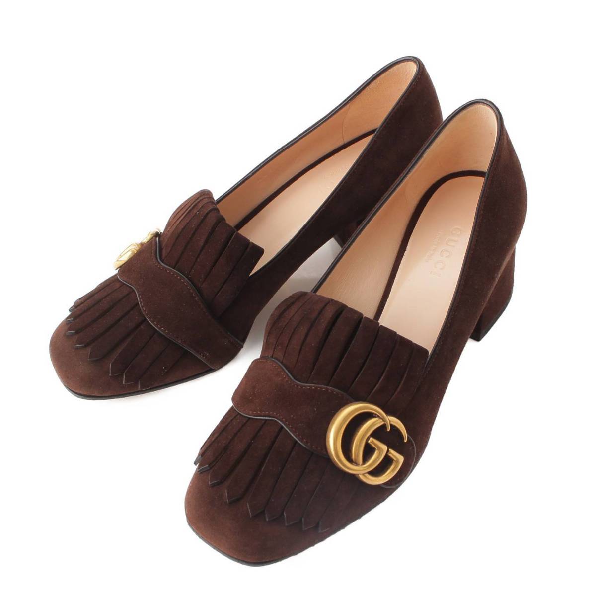 グッチ Gucci GGマーモント レザー ヒール パンプス 423535 ホワイト 34 1/2 中古 通販 retro レトロ