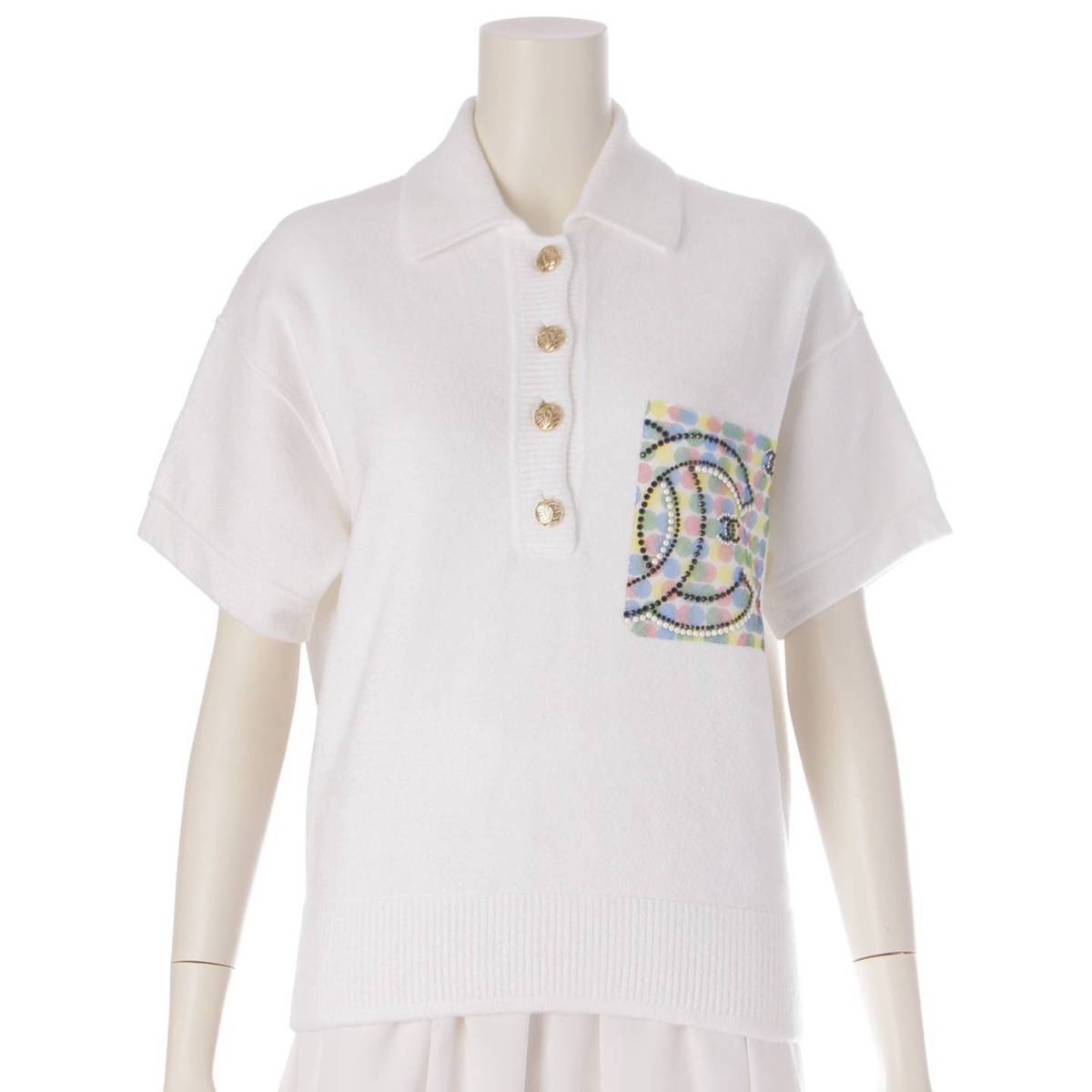 シャネル Chanel ココマーク パール ポロシャツ Tシャツ 半袖トップス P70527 ホワイト 36