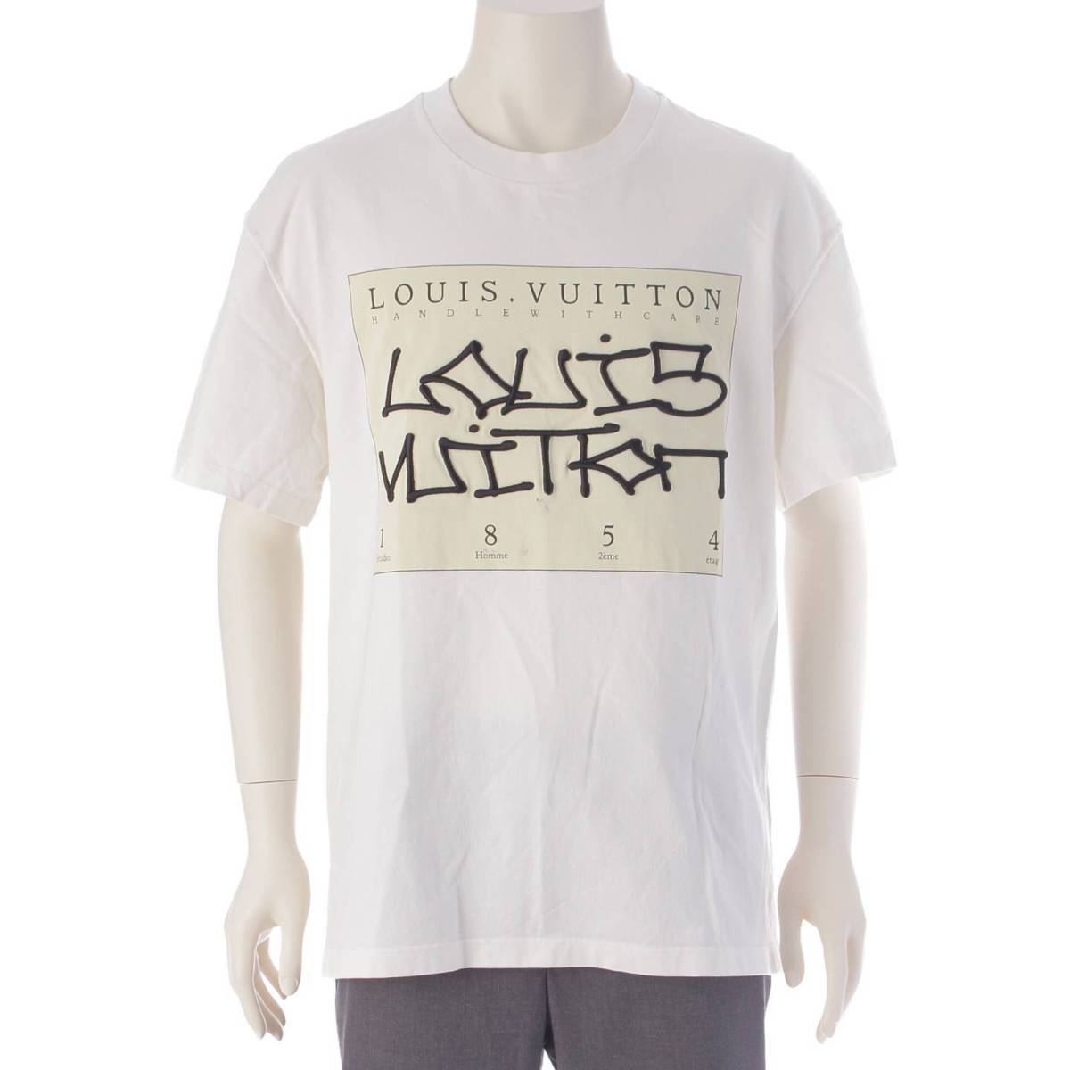 ルイヴィトン Louis Vuitton 22AW メンズ グラフィックロゴ 刺繍 クルーネック コットン Tシャツ ホワイト XL