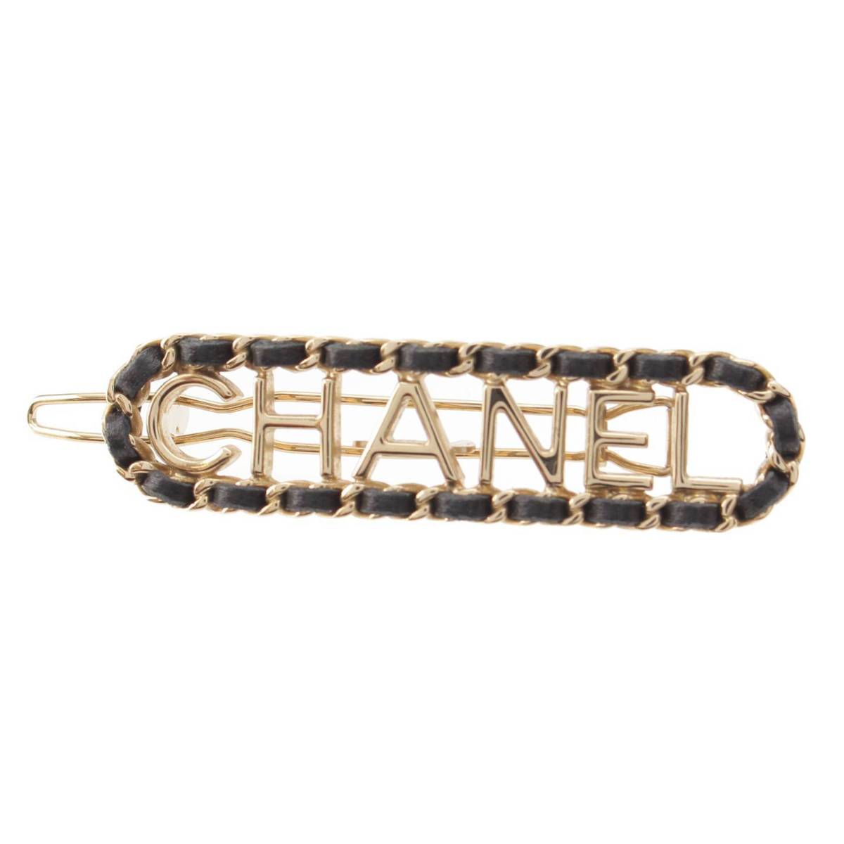 シャネル Chanel F21V ロゴ チェーン レザー バレッタ ヘアクリップ ヘアアクセサリー ゴールド 中古 通販 retro レトロ シャネル