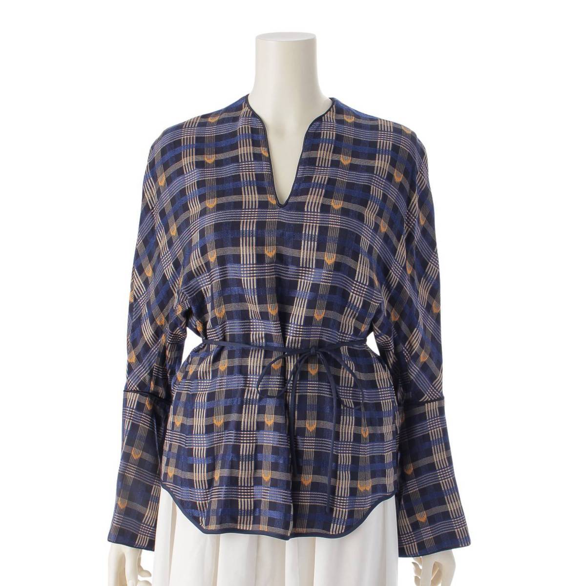 ysSALEz} NSE` Mame Kurogouchi 18AW kasuri plaid tops R  iq  gbvX MM18AWSHO33 lCr[~IW 1