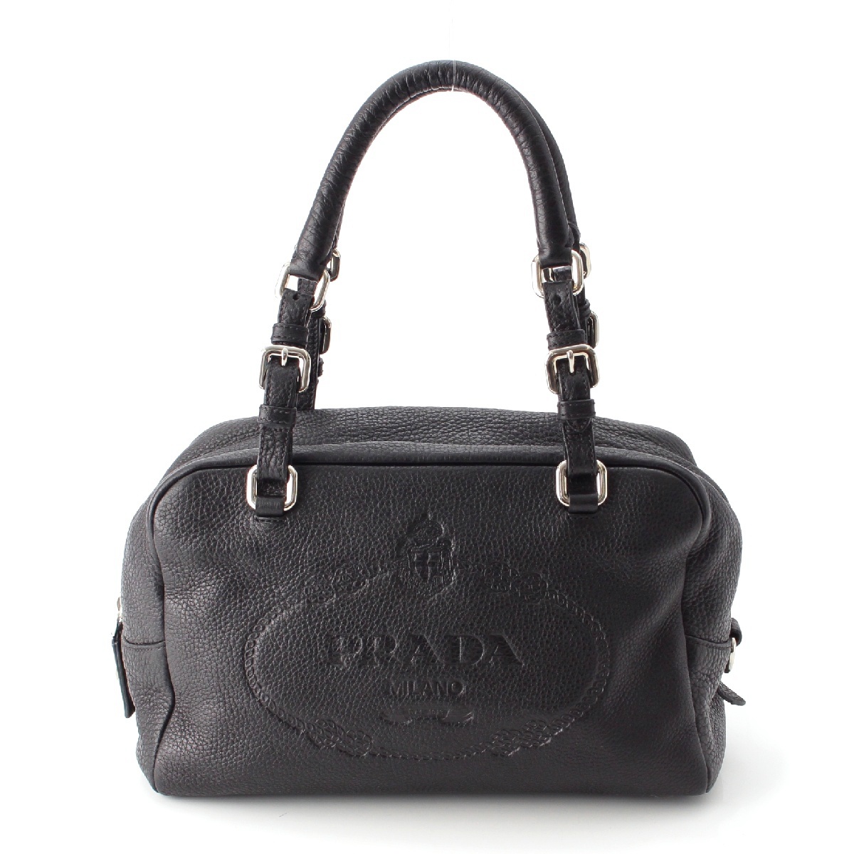 プラダ PRADA レザー エンボスロゴ ミニボストン ハンドバッグ 鞄 BR3091 ブラック 中古 通販 retro レトロ